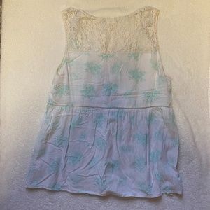 White and Green Lacey Sheer Tank Top